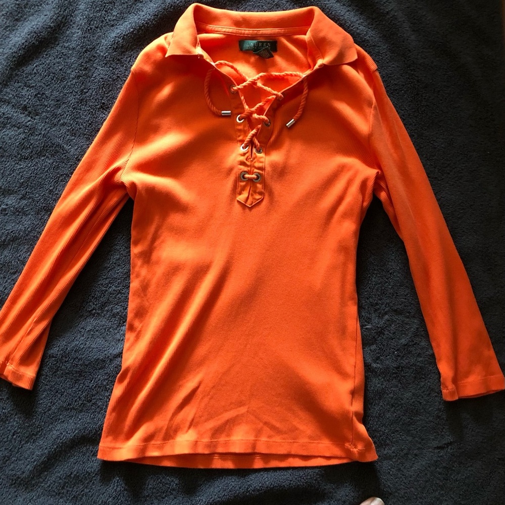 Sz S Lauren Ralph Lauren Orange 3/4 sleeve top